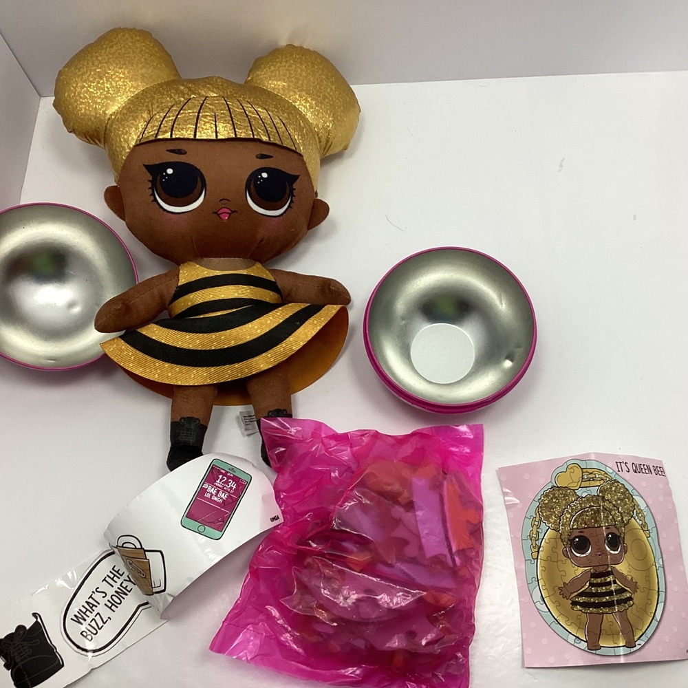 LOL Surprise Queen Bee Plush Doll & Puzzle Bundle Golden Hair Dress Toy Kids